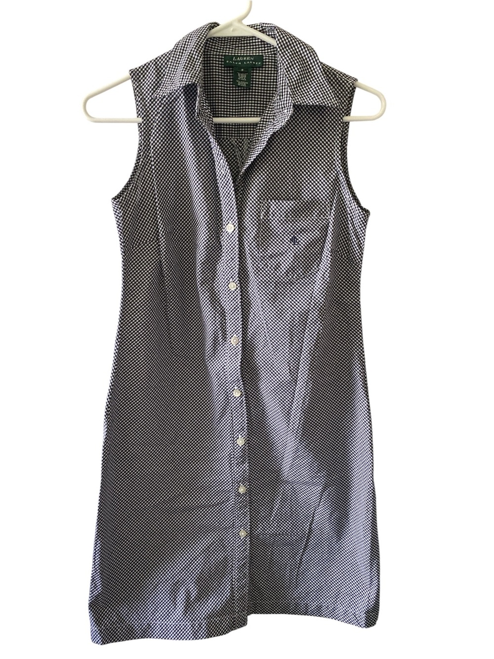 Lauren Ralph Lauren Navy and White Gingham Shirt Dress